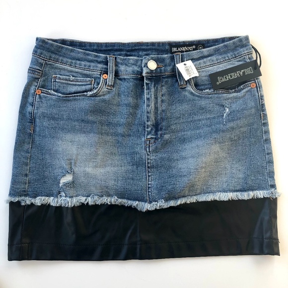 Blank NYC Denim & Faux Leather Mini Skirt NWT - Picture 3 of 7